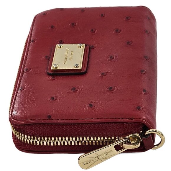 MICHAEL KORS Essential Zip Red Ostrich Embossed Leather Small Zip Around Wallet - Picture 4 of 12